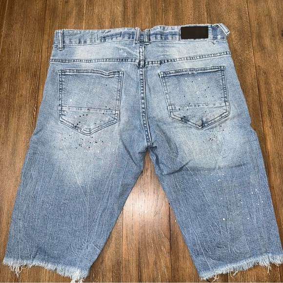 Smoke Rise Denim Shorts Distressed Patched Paint Splatters Blue - Picture 8 of 8